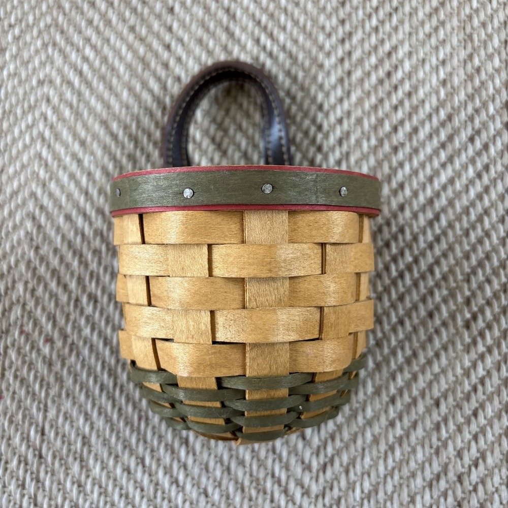 2002 Longaberger Little Elf Woven Basket With Green & Red Accents